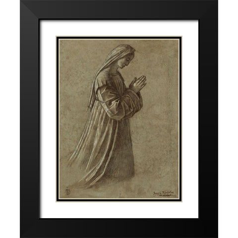 Study of the Virgin (recto); Study of the Virgin and of Hands (verso) Black Modern Wood Framed Art Print with Double Matting by Carpaccio, Vittore