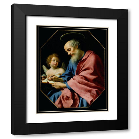 St. Matthew Writing His Gospel Black Modern Wood Framed Art Print with Double Matting by Dolci, Carlo