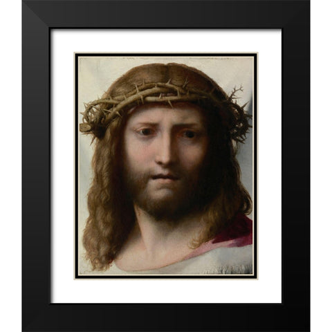 Head of Christ Black Modern Wood Framed Art Print with Double Matting by Allegri, Antonio