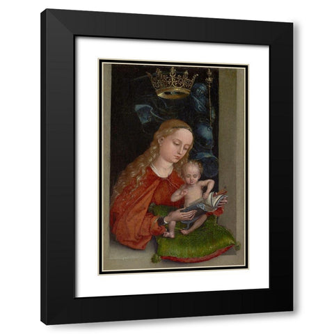 Madonna and Child in a Window Black Modern Wood Framed Art Print with Double Matting by Schongauer, Martin