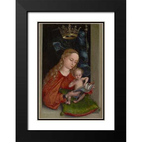 Madonna and Child in a Window Black Modern Wood Framed Art Print with Double Matting by Schongauer, Martin