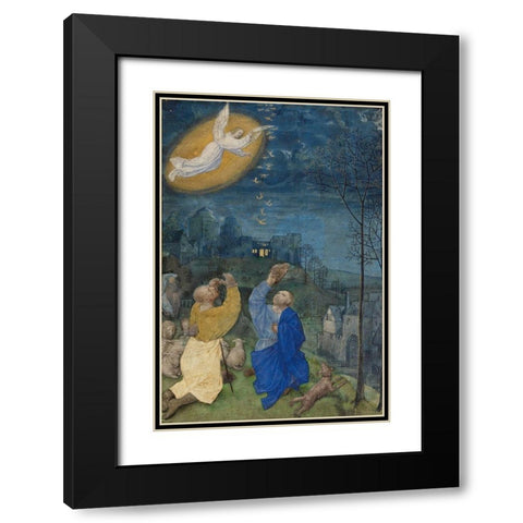 The Annunciation to the Shepherds Black Modern Wood Framed Art Print with Double Matting by Master of the Houghton Miniatures