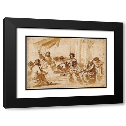 Christ Preaching in the Temple Black Modern Wood Framed Art Print with Double Matting by Barbieri, Giovanni Francesco
