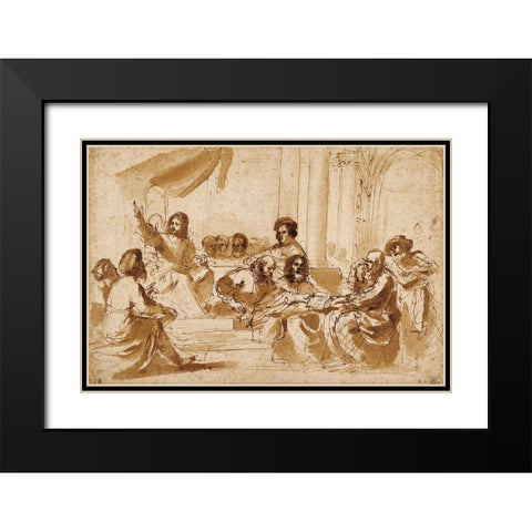 Christ Preaching in the Temple Black Modern Wood Framed Art Print with Double Matting by Barbieri, Giovanni Francesco