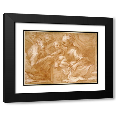 Mystic Marriage of Saint Catherine Black Modern Wood Framed Art Print with Double Matting by Biscaino, Bartolomeo