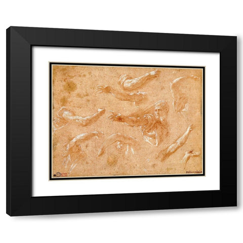 Study of God the Father with Angels Black Modern Wood Framed Art Print with Double Matting by Primaticcio, Francesco