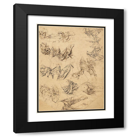 Studies of Christs Loincloth (recto); Studies of Bookbindings and of Christs Loincloth (verso) Black Modern Wood Framed Art Print with Double Matting by Master of the Coburg Roundels