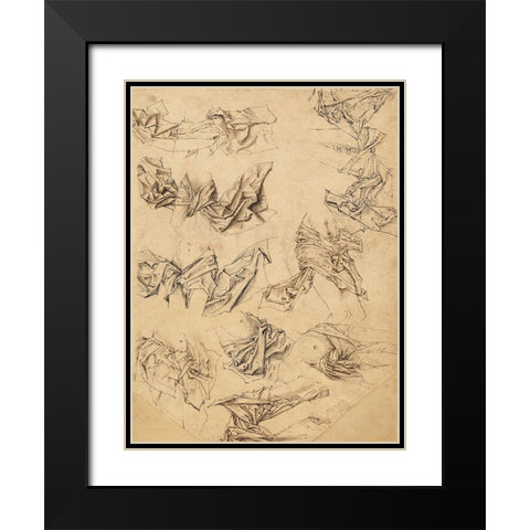 Studies of Christs Loincloth (recto); Studies of Bookbindings and of Christs Loincloth (verso) Black Modern Wood Framed Art Print with Double Matting by Master of the Coburg Roundels