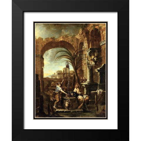 Christ and the Samaritan Woman Black Modern Wood Framed Art Print with Double Matting by Magnasco, Alessandro