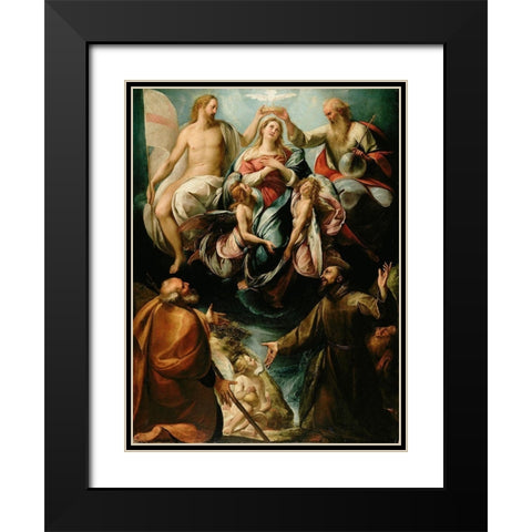 Coronation of the Virgin with Saints Joseph and Francis of Assisi Black Modern Wood Framed Art Print with Double Matting by Procaccini, Giulio