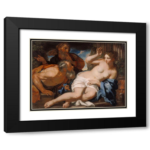 Susannah and the Elders Black Modern Wood Framed Art Print with Double Matting by Loth, Johann Carl
