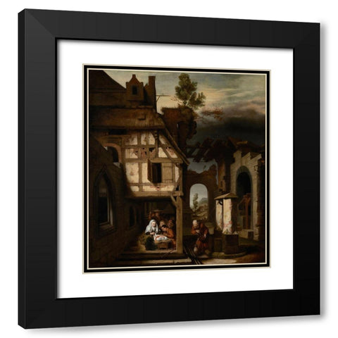 Adoration of the Shepherds Black Modern Wood Framed Art Print with Double Matting by Maes, Nicolaes