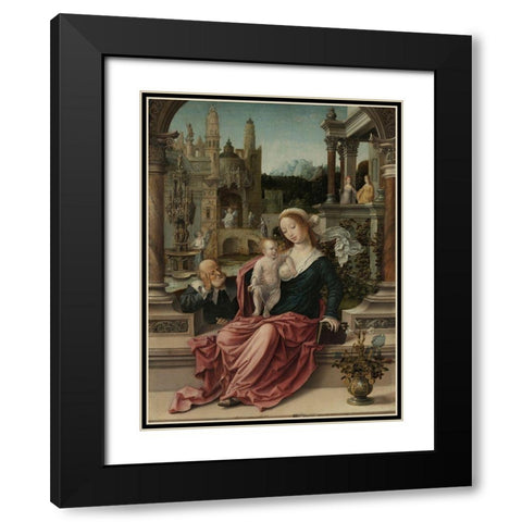 The Holy Family Black Modern Wood Framed Art Print with Double Matting by Gossaert, Jan (Mabuse)