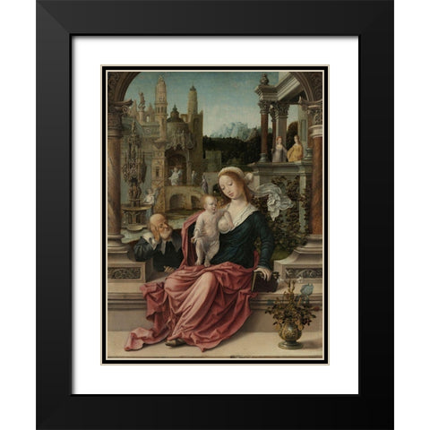 The Holy Family Black Modern Wood Framed Art Print with Double Matting by Gossaert, Jan (Mabuse)