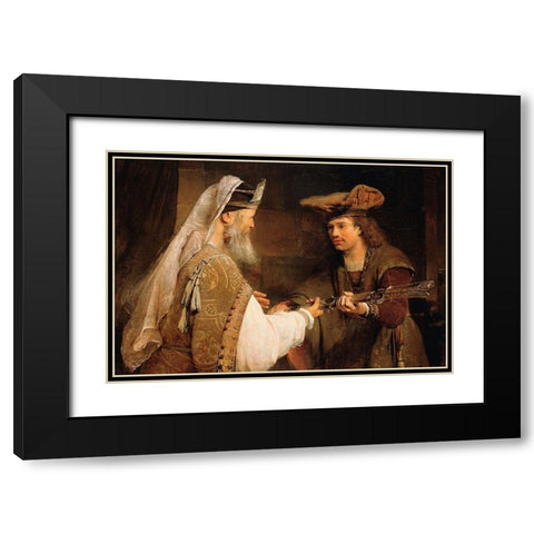 Ahimelech Giving the Sword of Goliath to David Black Modern Wood Framed Art Print with Double Matting by de Gelder, Aert