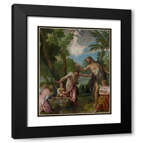 The Baptism of Christ Black Modern Wood Framed Art Print with Double Matting by Veronese, Paolo