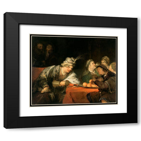 The Banquet of Ahasuerus Black Modern Wood Framed Art Print with Double Matting by de Gelder, Aert