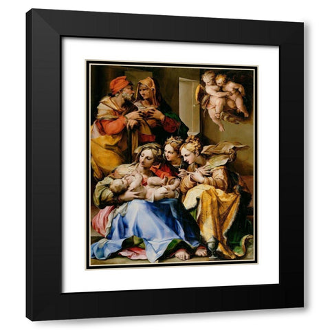 Holy Family with Saints Anne, Catherine of Alexandria, and Mary Magdalene Black Modern Wood Framed Art Print with Double Matting by Nosadella