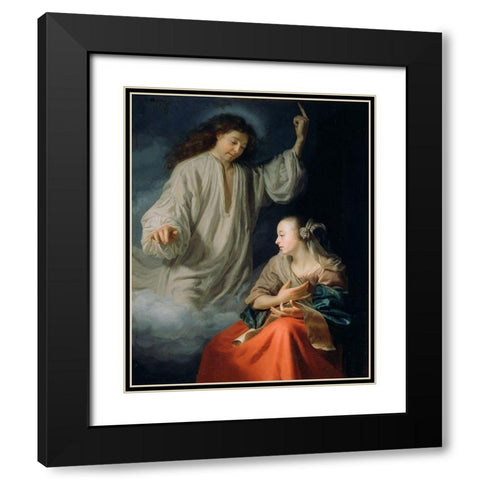 The Annunciation Black Modern Wood Framed Art Print with Double Matting by Schalcken, Godfried