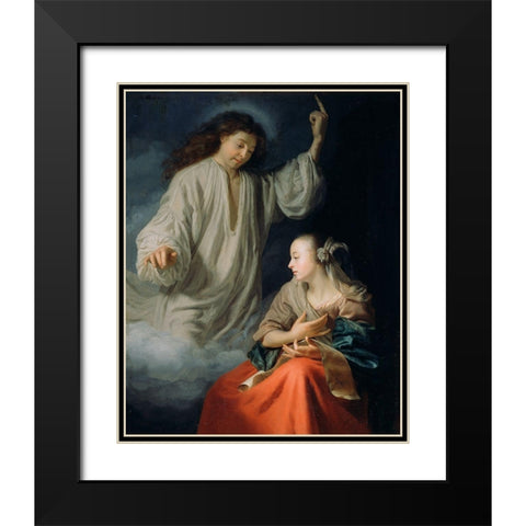 The Annunciation Black Modern Wood Framed Art Print with Double Matting by Schalcken, Godfried