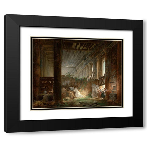 A Hermit Praying in the Ruins of a Roman Temple Black Modern Wood Framed Art Print with Double Matting by Robert, Hubert