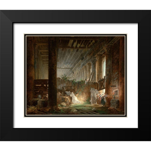 A Hermit Praying in the Ruins of a Roman Temple Black Modern Wood Framed Art Print with Double Matting by Robert, Hubert