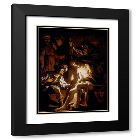 Christ Crowned with Thorns Black Modern Wood Framed Art Print with Double Matting by van Honthorst, Gerrit