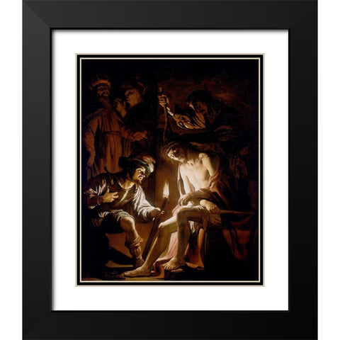 Christ Crowned with Thorns Black Modern Wood Framed Art Print with Double Matting by van Honthorst, Gerrit