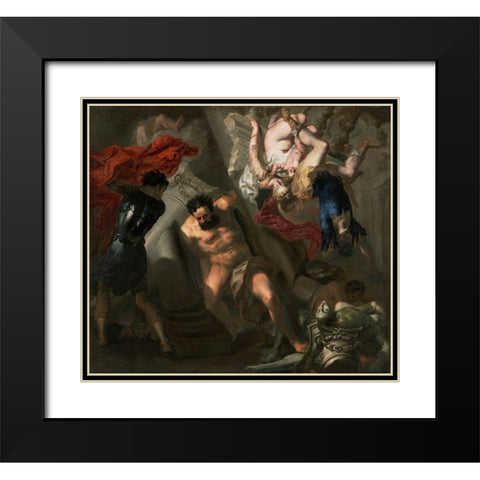 The Death of Samson Black Modern Wood Framed Art Print with Double Matting by School, Genoese