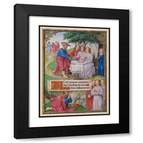 Abraham and the Three Angels Black Modern Wood Framed Art Print with Double Matting by Unknown 16th Century Flemish Illuminator