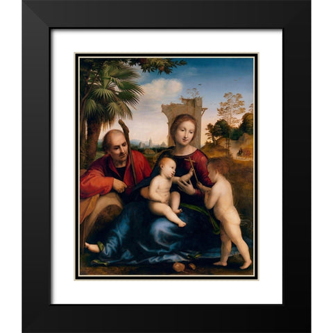 The Rest on the Flight into Egypt with St. John the Baptist Black Modern Wood Framed Art Print with Double Matting by della Porta, Baccio