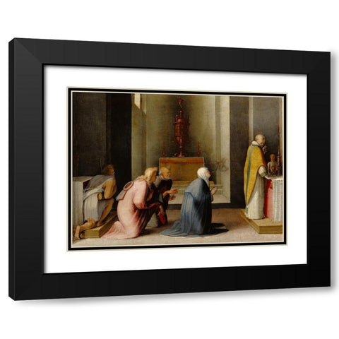 The Miraculous Communion of Saint Catherine of Siena Black Modern Wood Framed Art Print with Double Matting by Beccafumi, Domenico