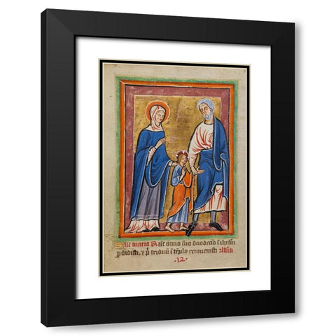 Christ Led to Jerusalem by Mary and Joseph Black Modern Wood Framed Art Print with Double Matting by Unknown 12th Century Illuminator