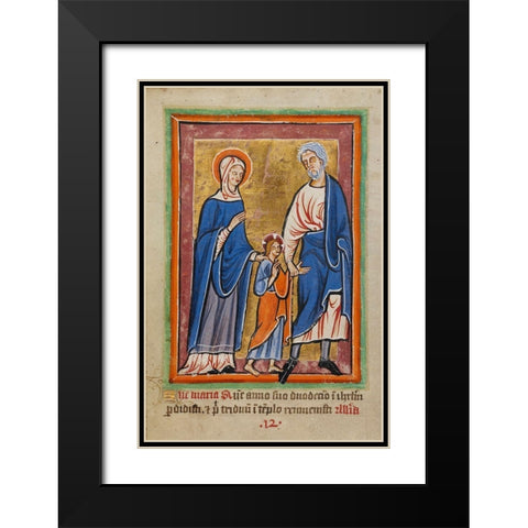 Christ Led to Jerusalem by Mary and Joseph Black Modern Wood Framed Art Print with Double Matting by Unknown 12th Century Illuminator