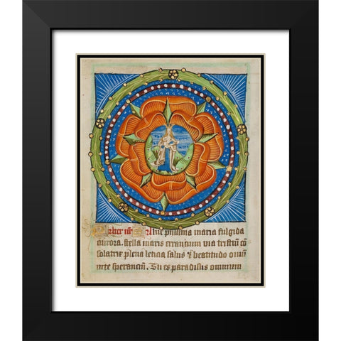 Decorated Text Page - Mary and Jesus in a Rose Black Modern Wood Framed Art Print with Double Matting by Unknown 12th Century Illuminator
