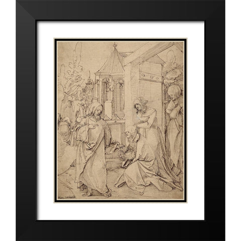 Christ Taking Leave of His Mother Black Modern Wood Framed Art Print with Double Matting by Schaufelein, Hans