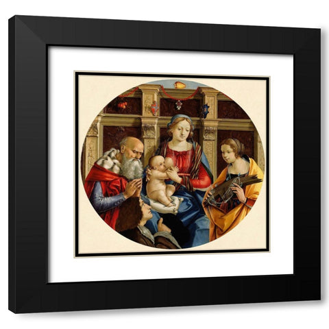 Madonna and Child with a Male Saint, Catherine of Alexandria and a Donor Black Modern Wood Framed Art Print with Double Matting by di Pietro Membrini, Michelangelo
