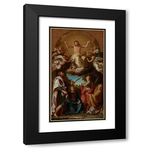 Christ in Glory with Saints Celsus, Julian, Marcionilla and Basilissa Black Modern Wood Framed Art Print with Double Matting by Batoni, Pompeo Girolamo