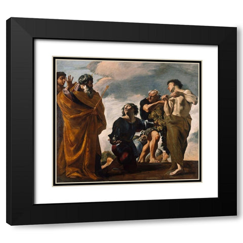 Moses and the Messengers from Canaan Black Modern Wood Framed Art Print with Double Matting by Lanfranco, Giovanni