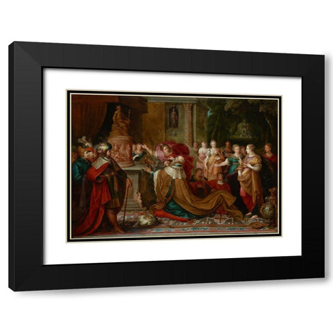 The Idolatry of Solomon Black Modern Wood Framed Art Print with Double Matting by Francken, Frans
