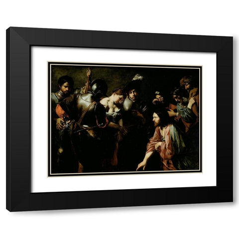 Christ and the Adulteress Black Modern Wood Framed Art Print with Double Matting by de Boulogne, Valentin