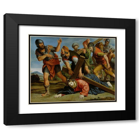 The Way to Calvary Black Modern Wood Framed Art Print with Double Matting by Domenichino