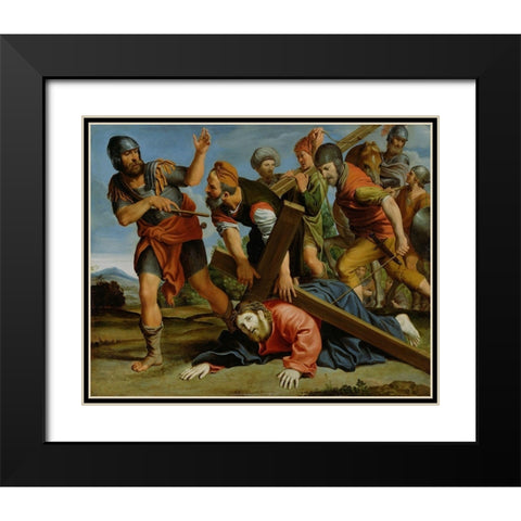 The Way to Calvary Black Modern Wood Framed Art Print with Double Matting by Domenichino