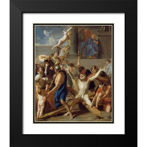 The Martyrdom of St. Andrew Black Modern Wood Framed Art Print with Double Matting by Le Brun, Charles