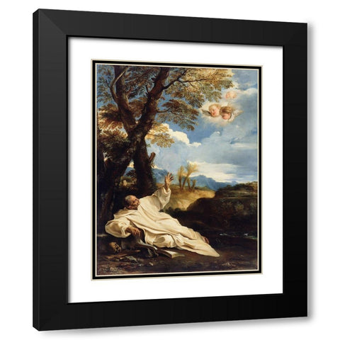 The Vision of Saint Bruno Black Modern Wood Framed Art Print with Double Matting by Mola, Pier Francesco