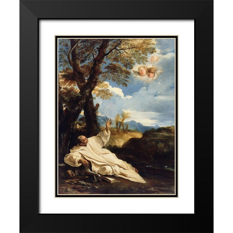 The Vision of Saint Bruno Black Modern Wood Framed Art Print with Double Matting by Mola, Pier Francesco