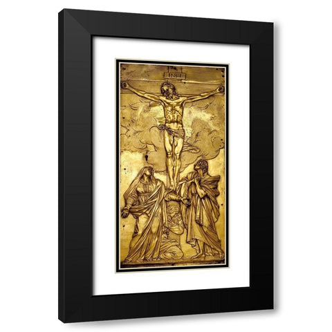 Tabernacle Door with the Crucifixion Black Modern Wood Framed Art Print with Double Matting by Mochi, Francesco