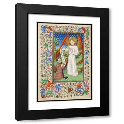 A Patron and his Guardian Angel Black Modern Wood Framed Art Print with Double Matting by Unknown 15th Century French Illuminator