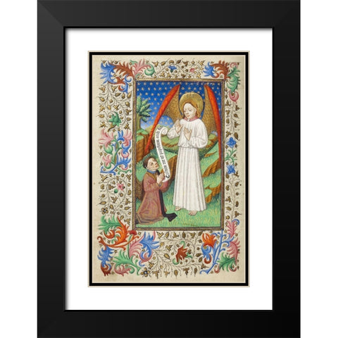 A Patron and his Guardian Angel Black Modern Wood Framed Art Print with Double Matting by Unknown 15th Century French Illuminator