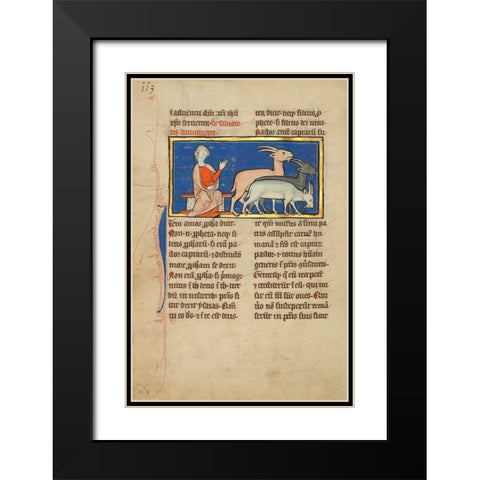 Amos and Three Goats Black Modern Wood Framed Art Print with Double Matting by Unknown 13th Century Illuminator